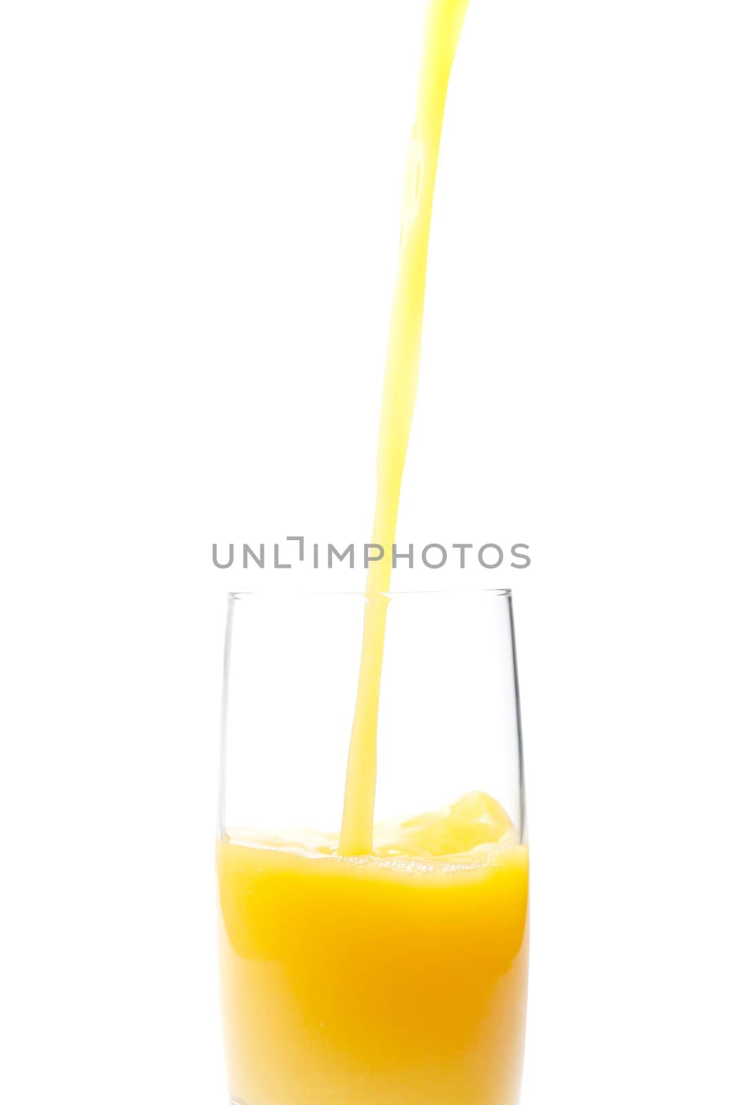 Delicious fresh orange juice on white