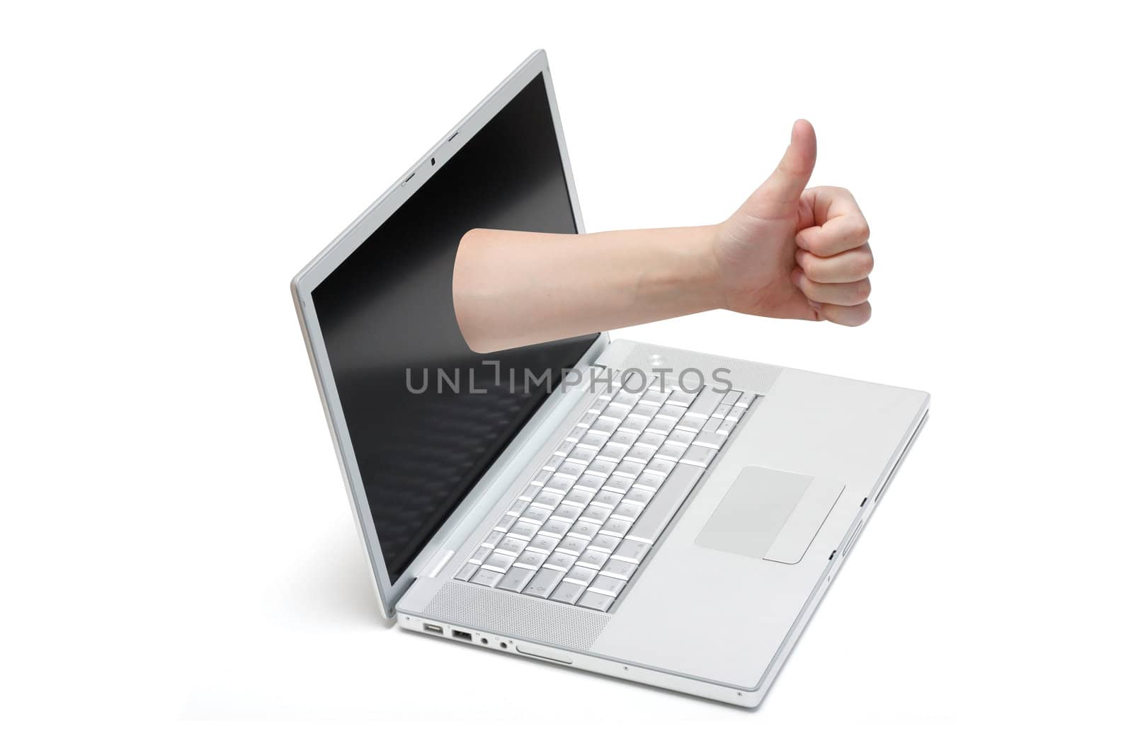 Online thumbs up isolated on white