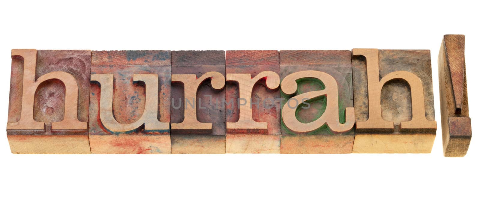 hurrah - isolated exclamation word in vintage wood letterpress printing blocks