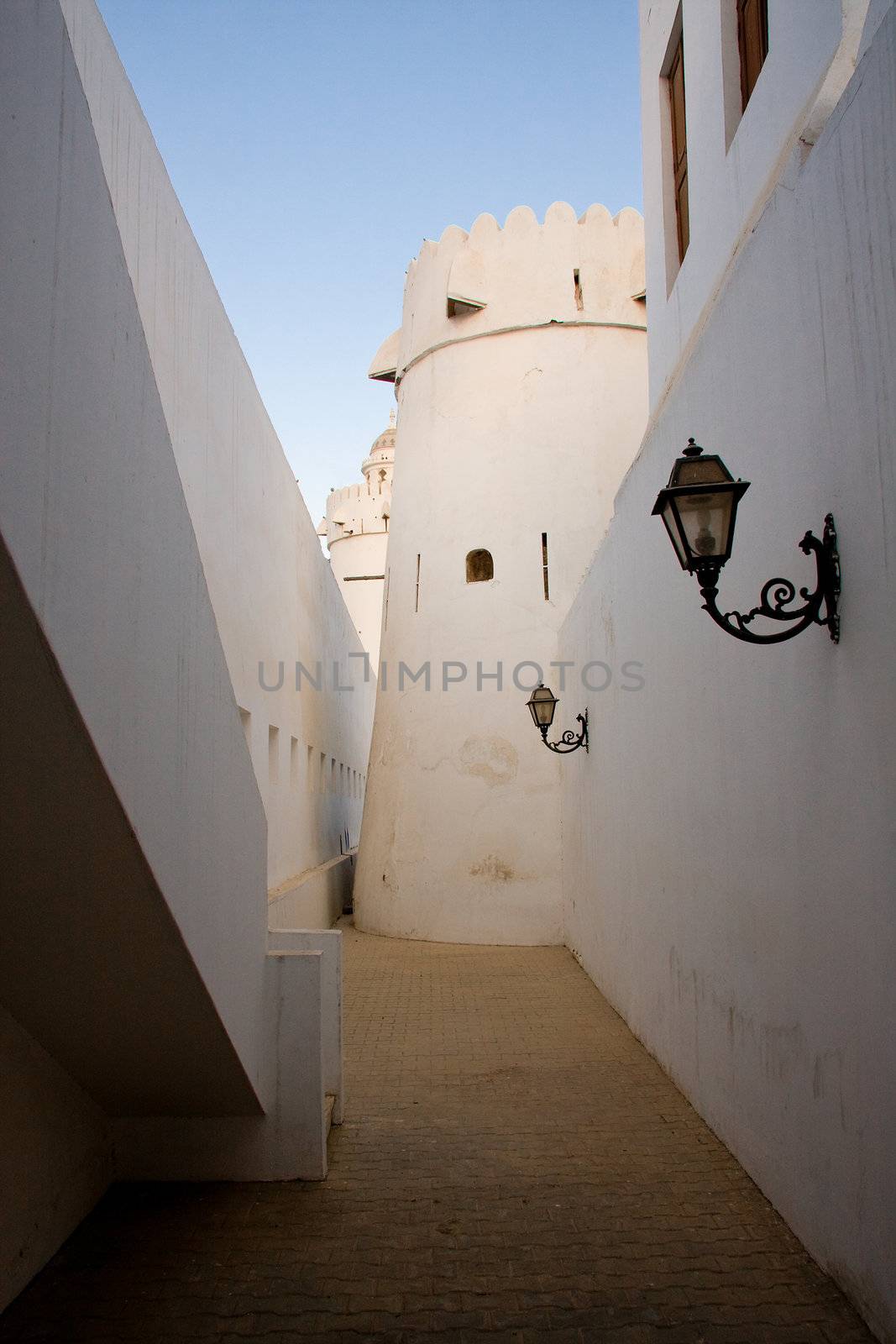 Interior alley in old fort in Abu Dhabi in UAE in Middle East