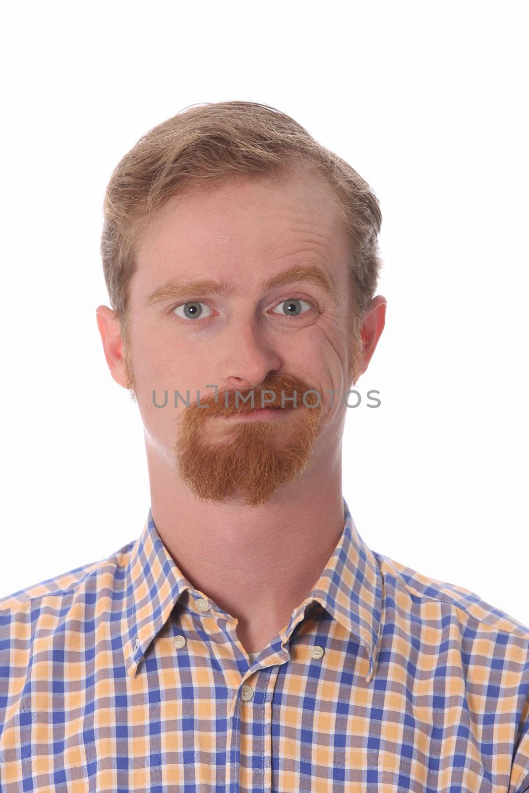 Portrait of frustrated man on white background