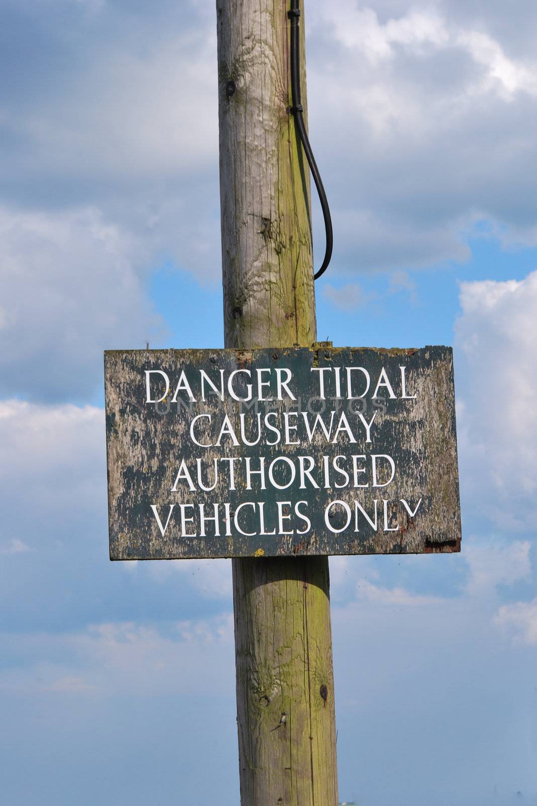 Tidal causeway sign for vehicles only