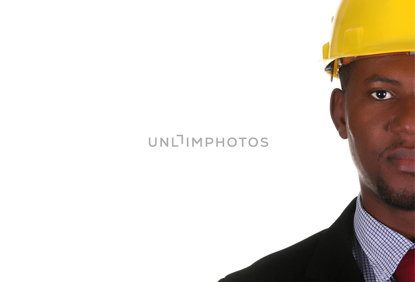 Young african american businessman on white background