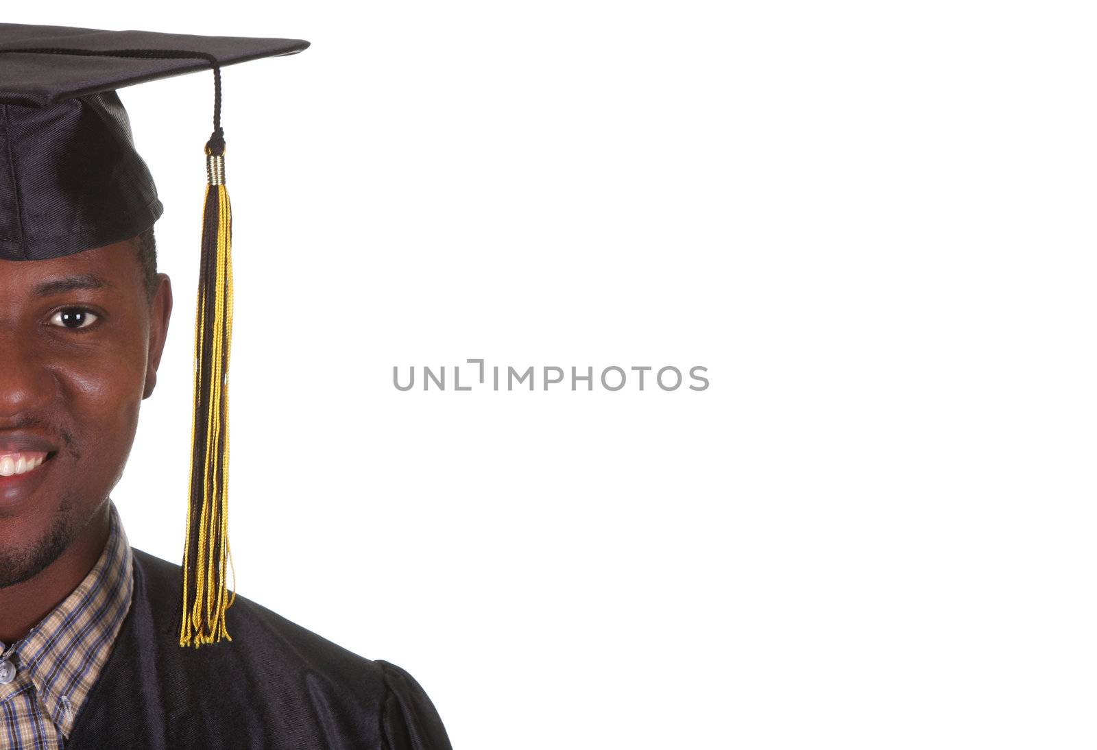 happy graduation a young man on white background