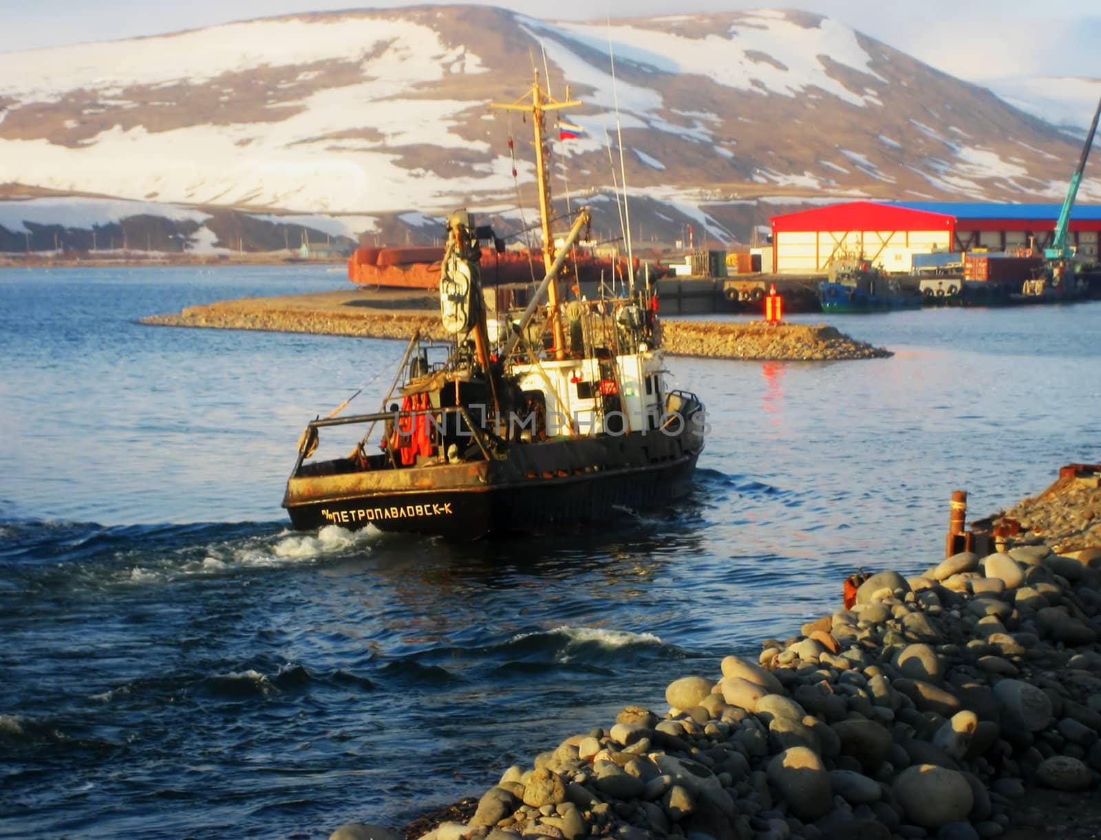 Beautiful bay with the ships near coast