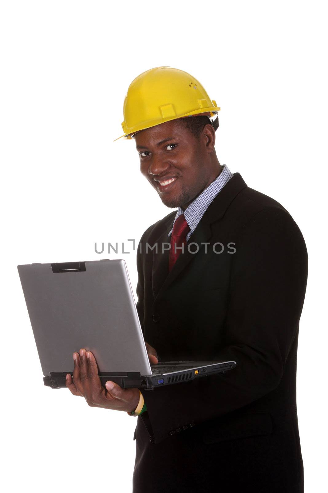 Young african american businessman with laptop computer 