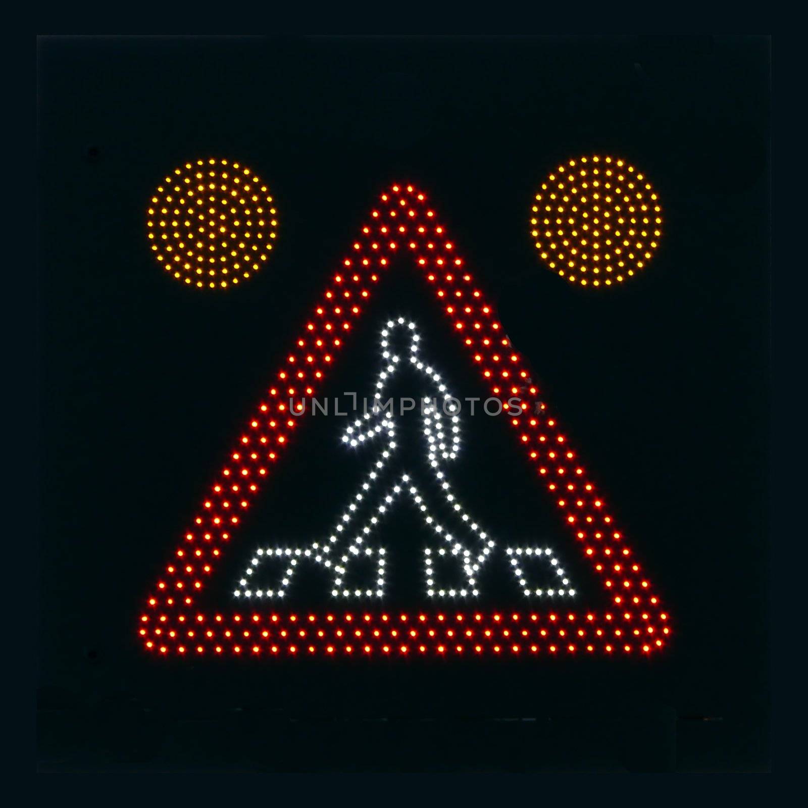 portrait of traffic sign warning for walking people