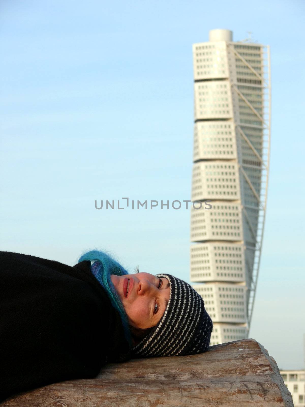 portrait of woman meditating in wintertime