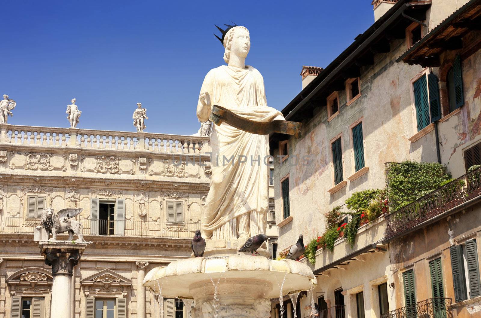 Fountain of our Lady Verona in Piazza delle Erbe in Verona, Italy