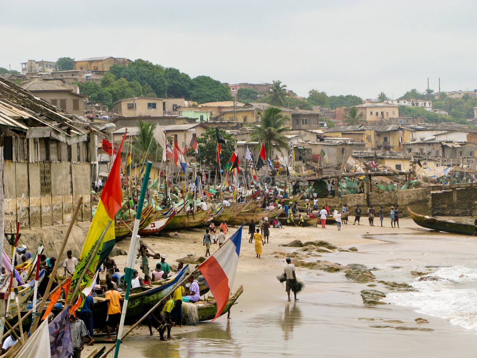 Beach and boats by the sea at Cape Coast near Accra in Ghana