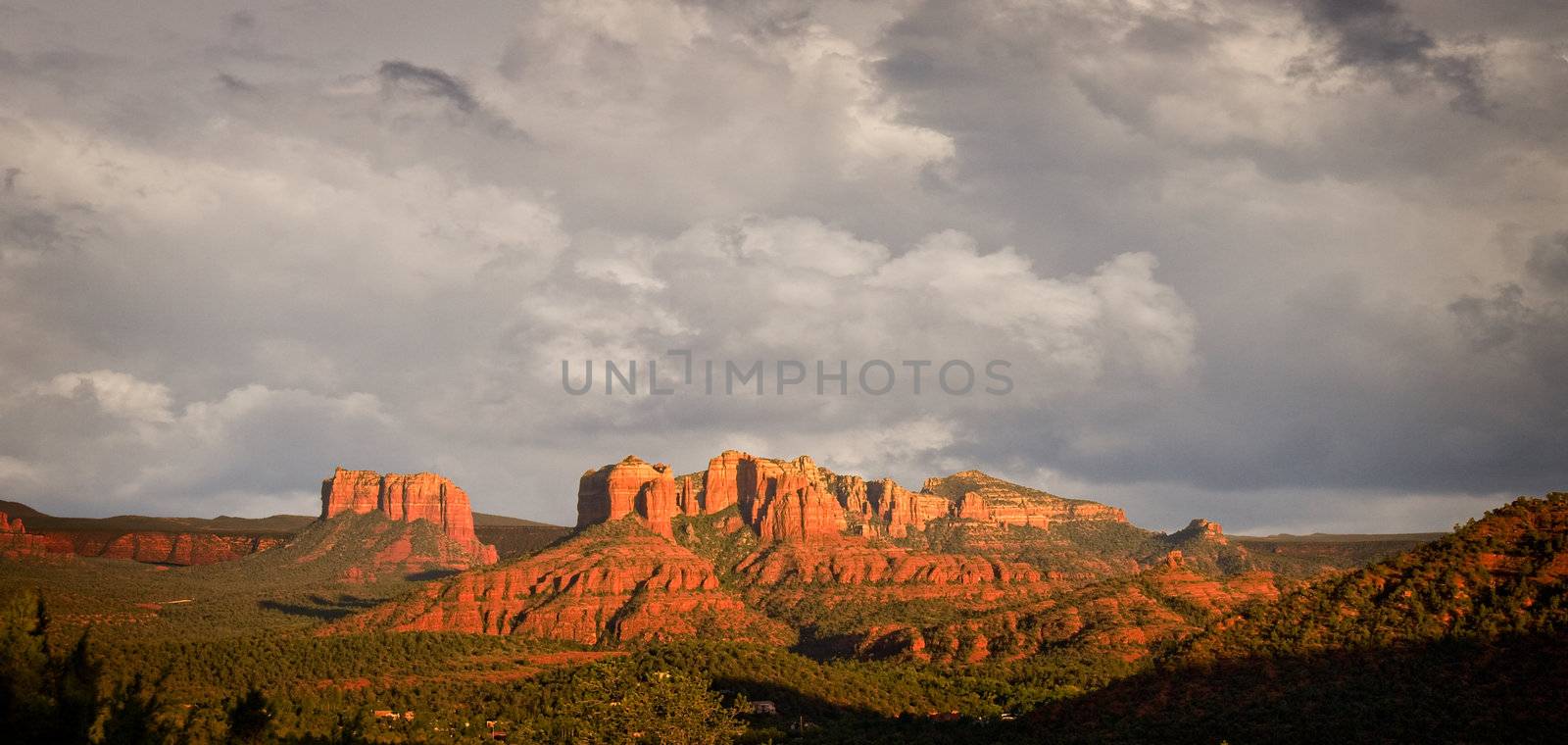 Stormy skies over the red rocks of Sedona in late afternoon