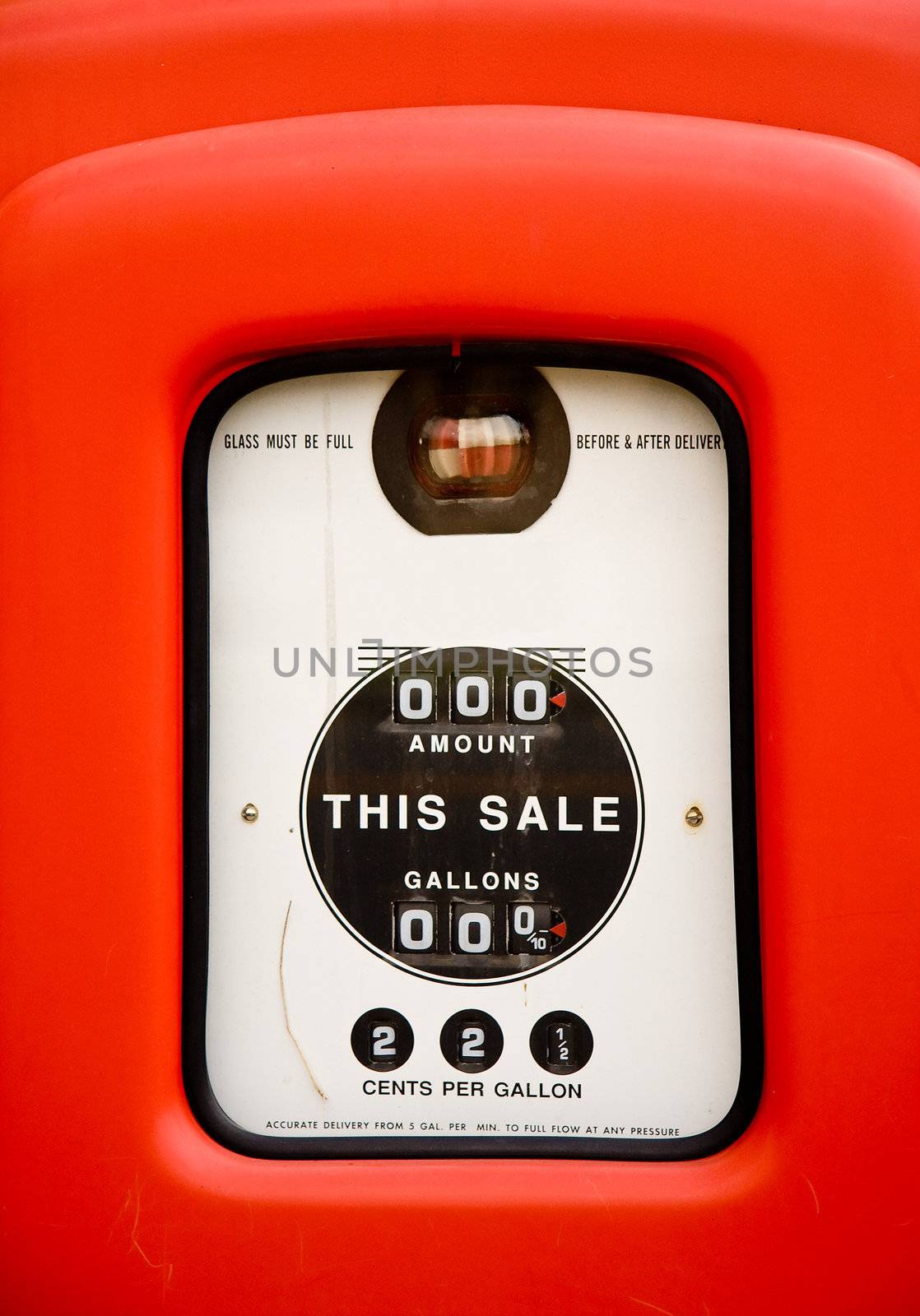 Close up of gas pump screen when gas was 22 cents per gallon