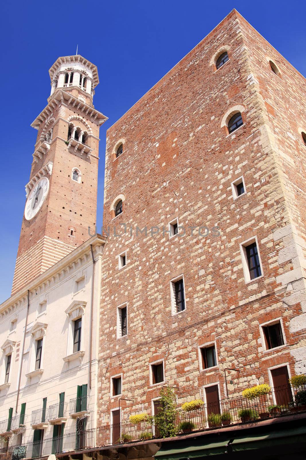 details Tower Lamberti in city Verona, Italy