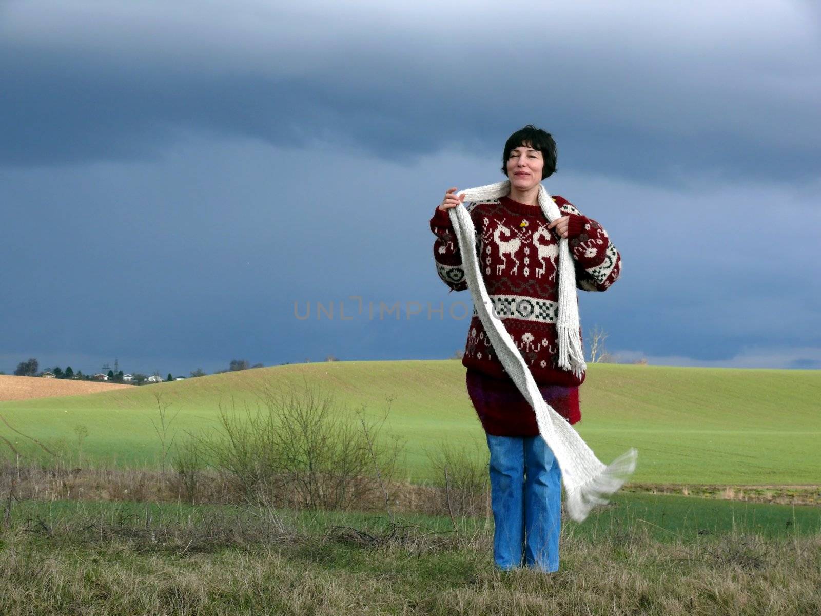 portrait of happy woman enjoy nature in spring