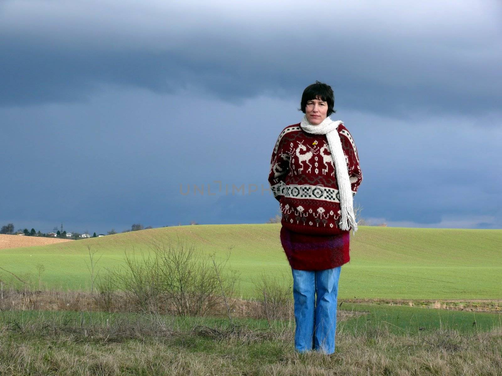 portrait of woman with serious look enjoy nature in spring