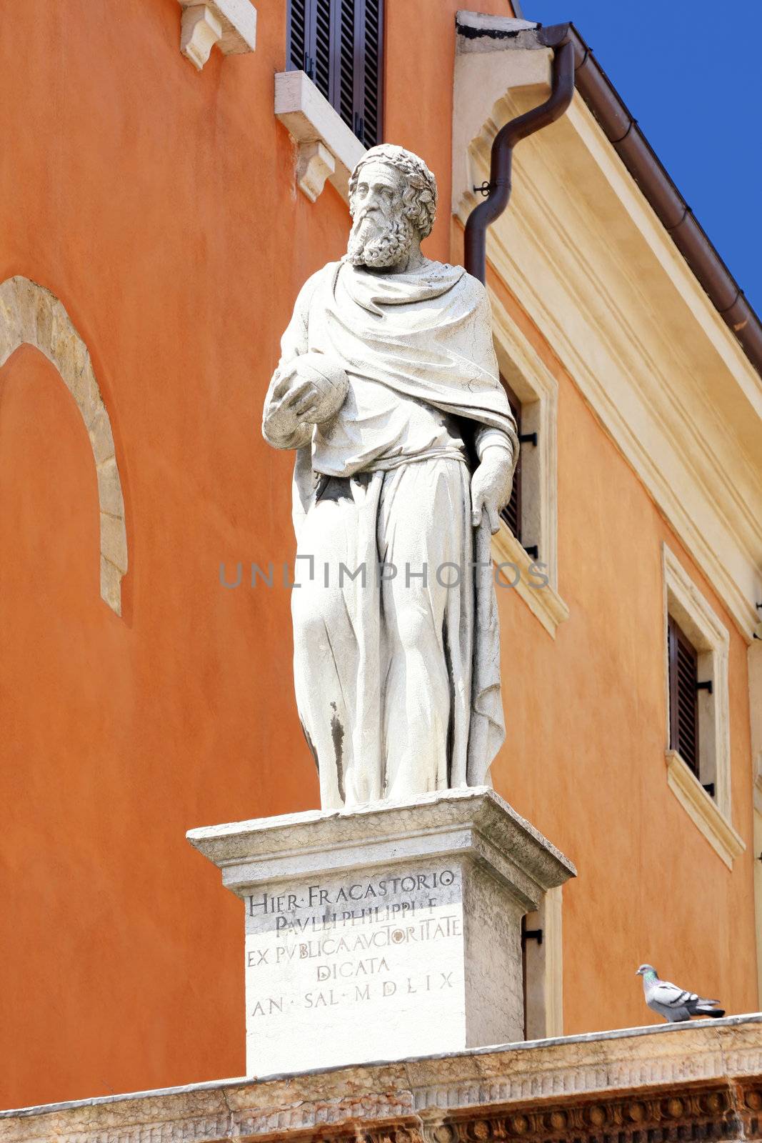 details statue of Fracastoro in piazza Signoria, Verona, Italy