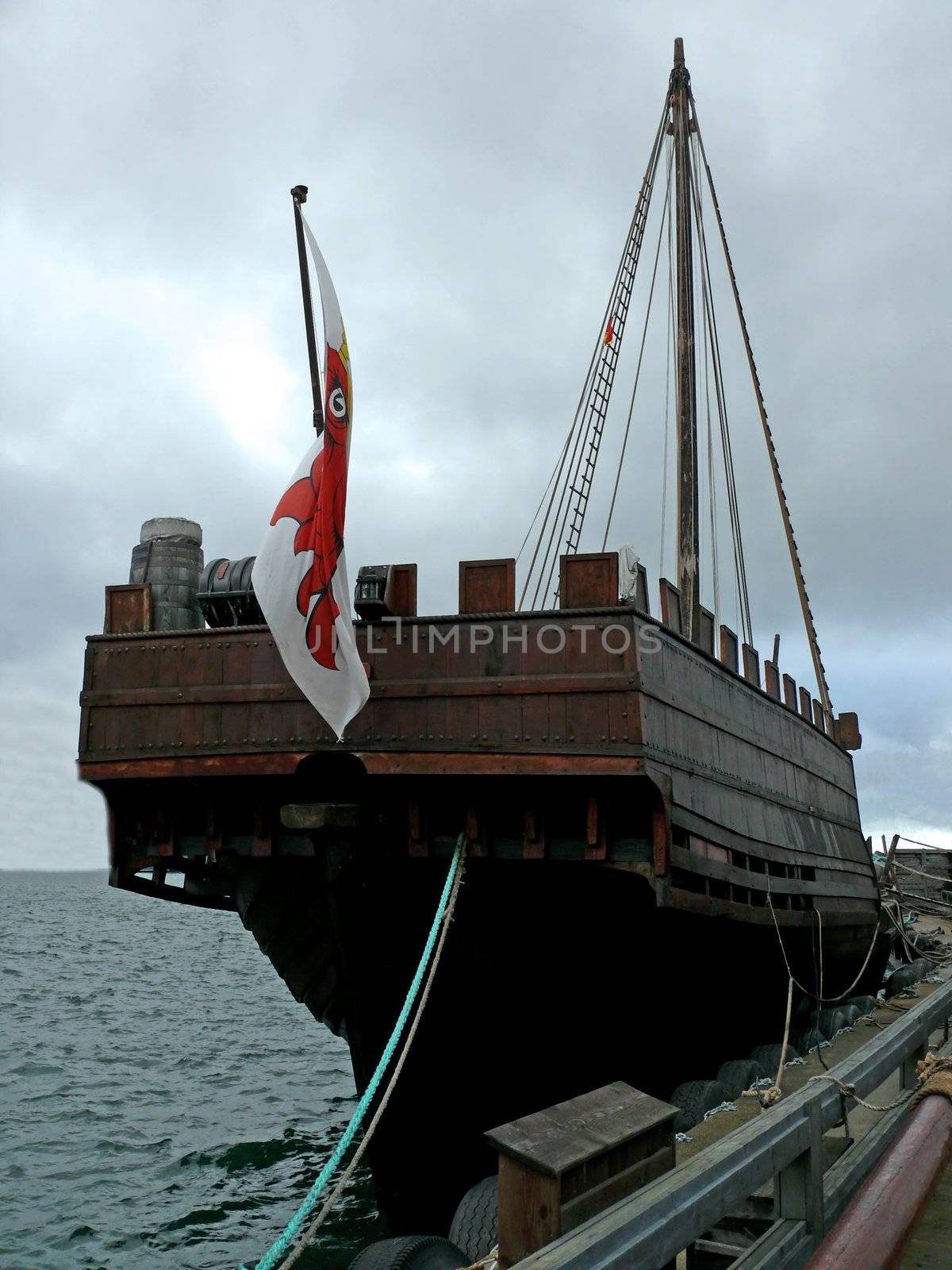 portrait of an old viking boat in habour