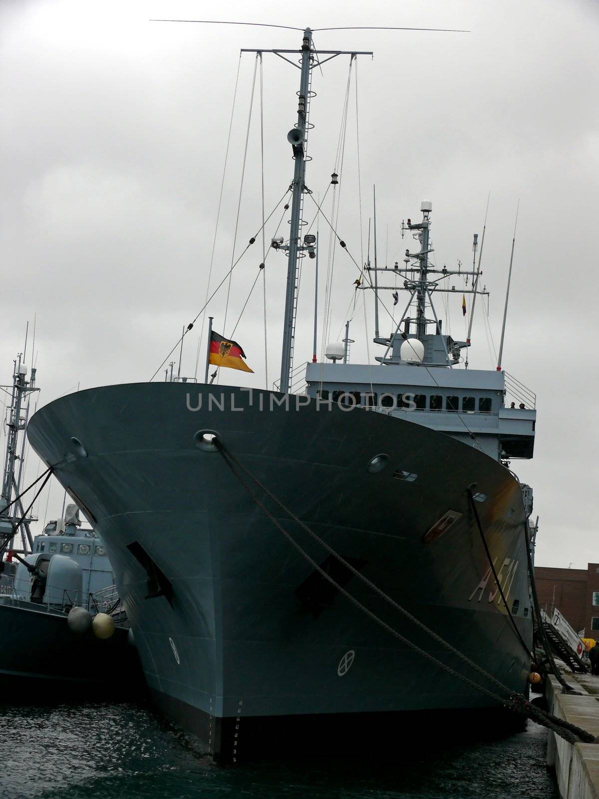 portrait of german navy ship in ocean