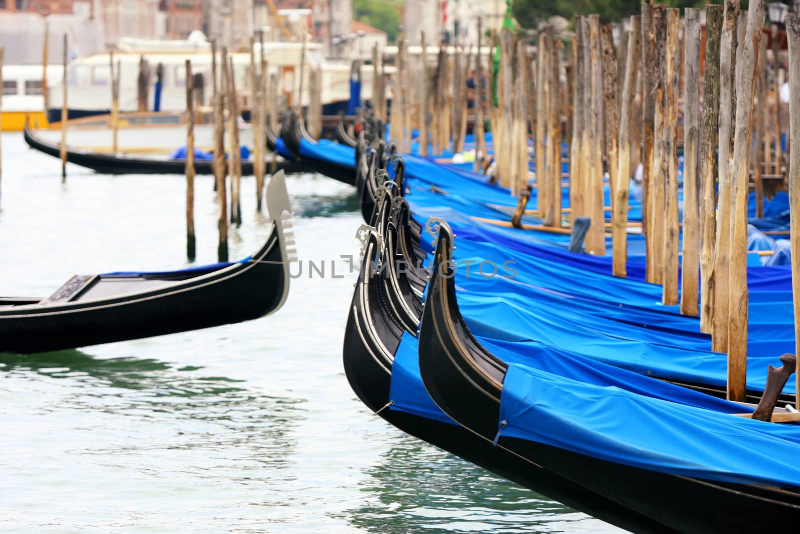 details of gondolas on water in Venice, Italy