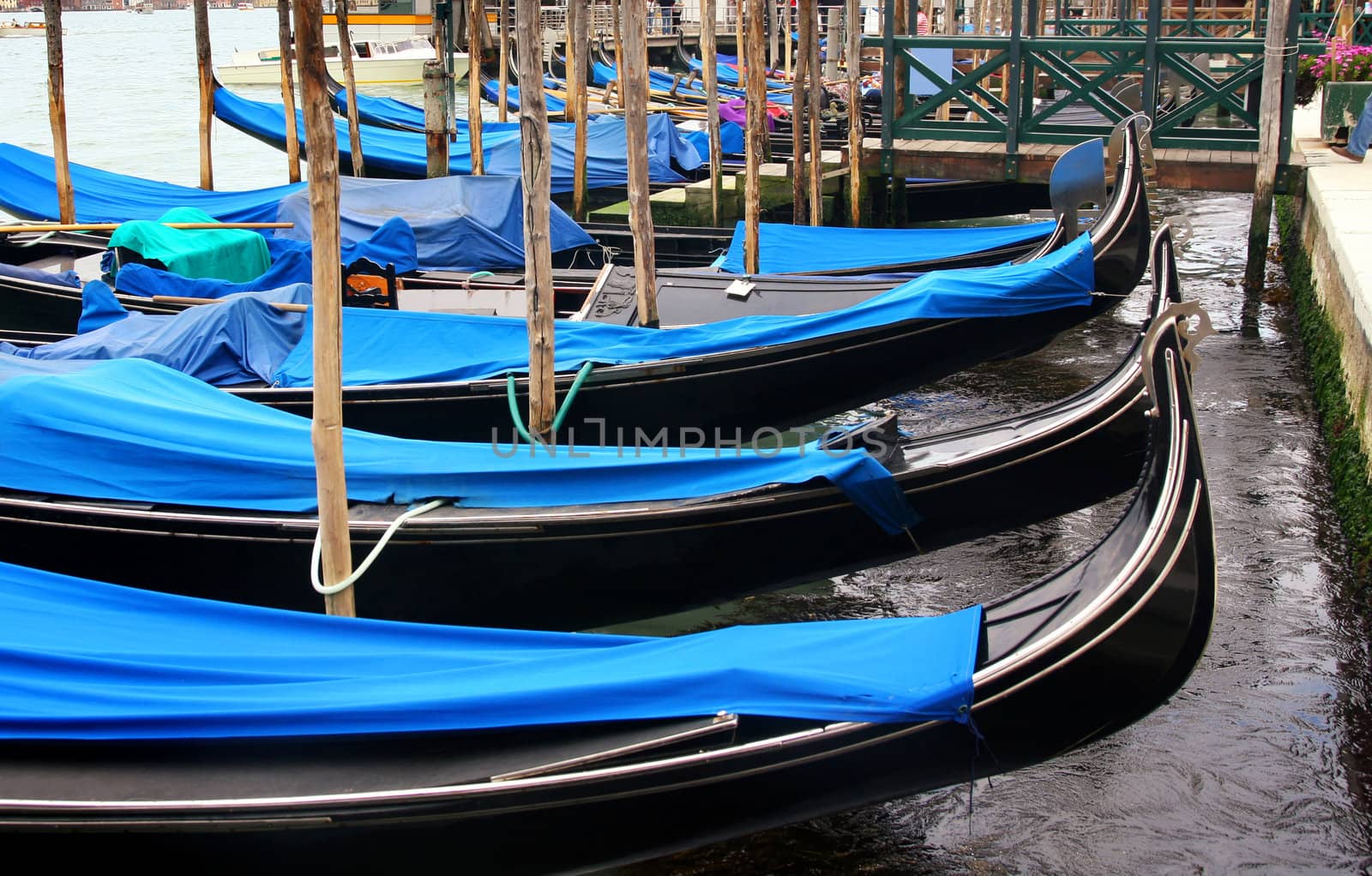 details of gondolas on water in Venice, Italy