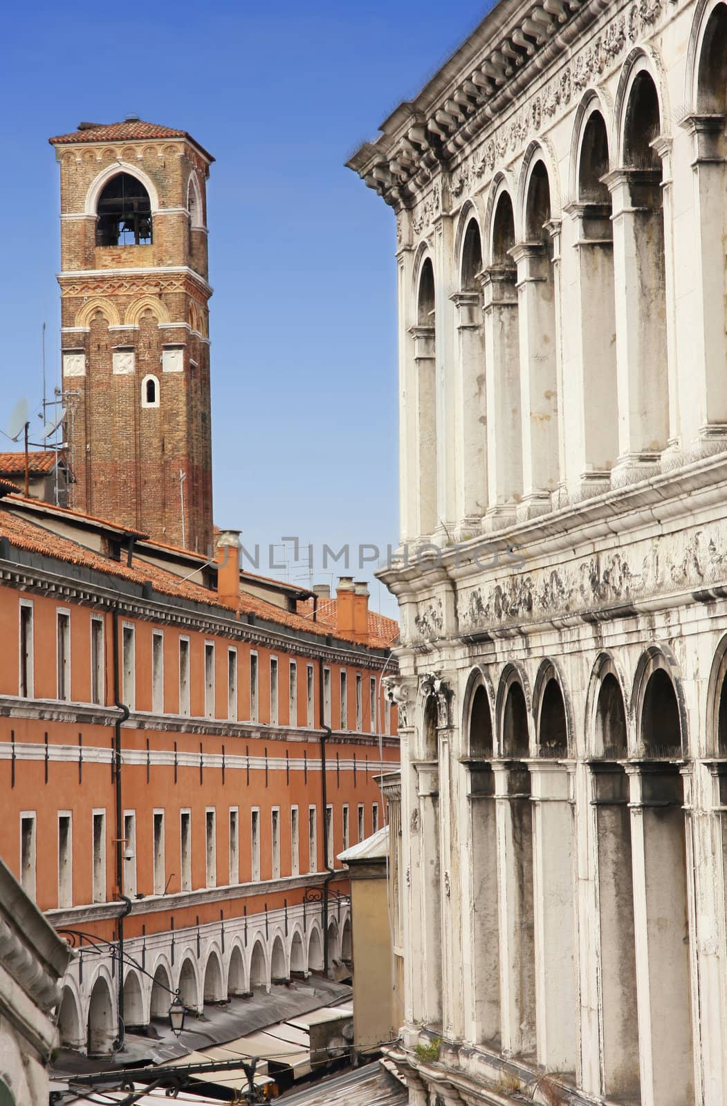 Details shot old houses and street in Venice, Italy