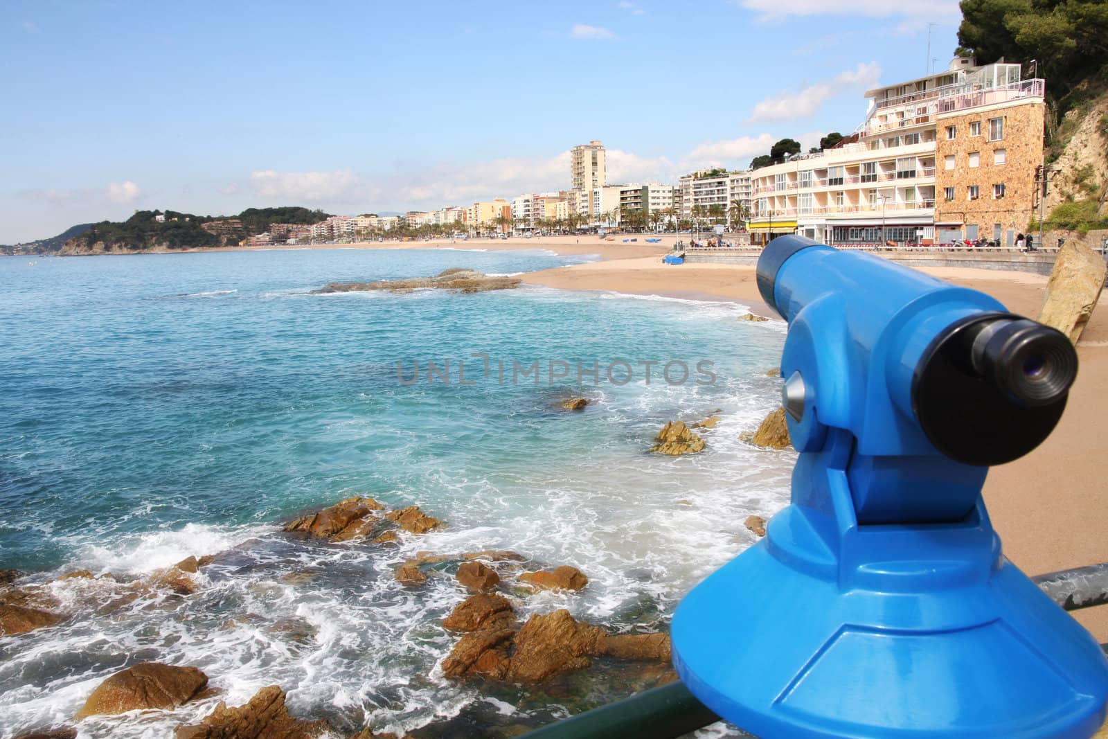 Coin operated binoculars, view of Lloret de Mar (Spain)