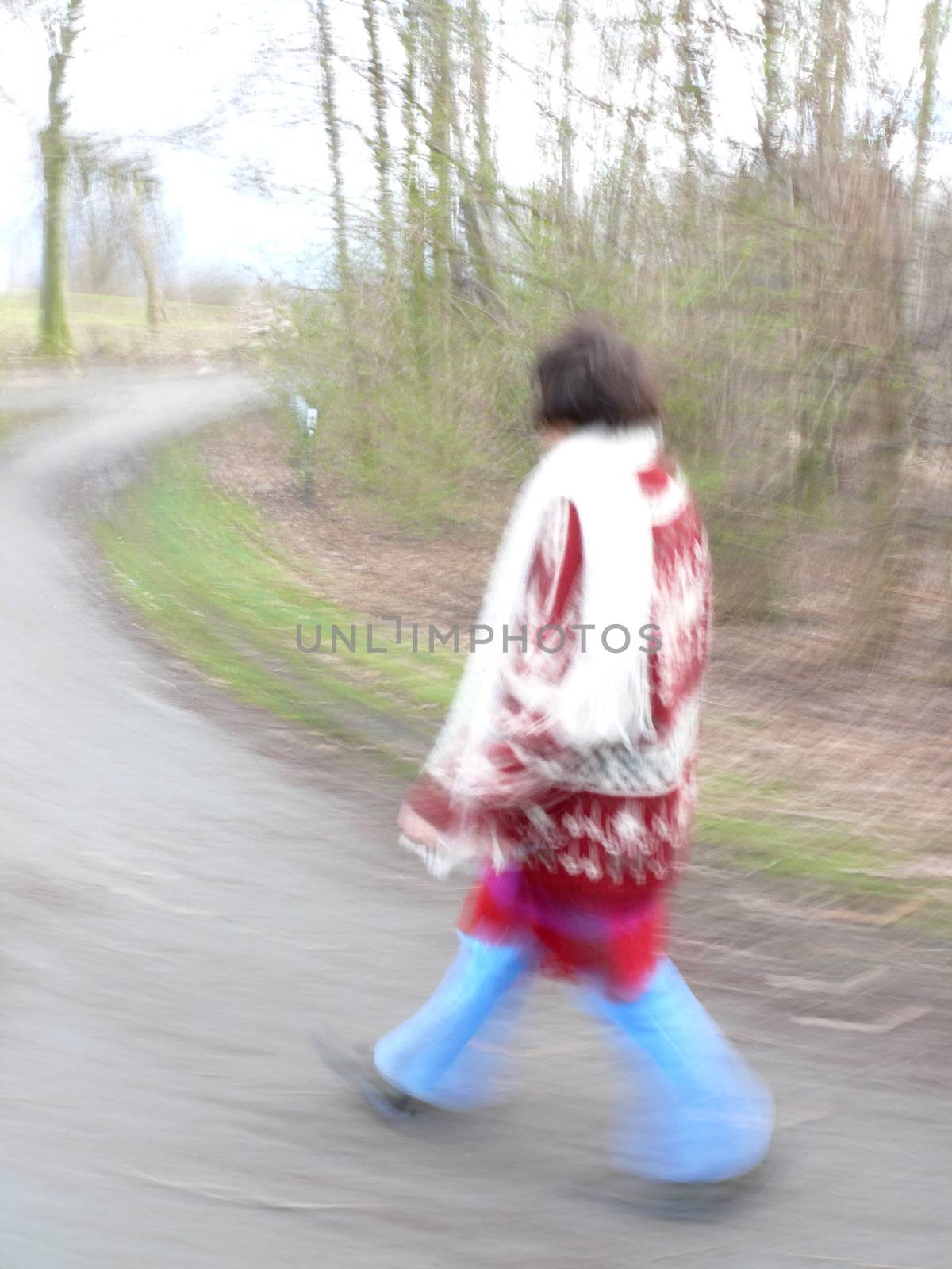 portrait of motion blur woman abstract walk
