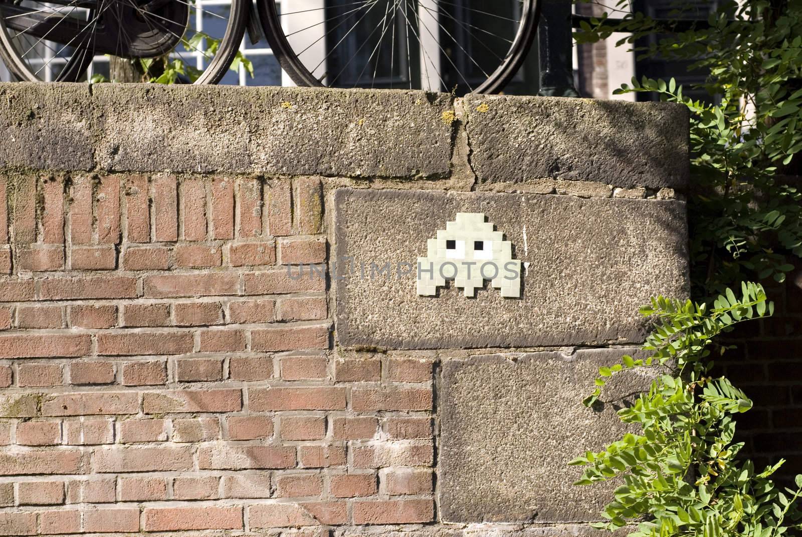 portrait of famous retro tv-game character art in amsterdam