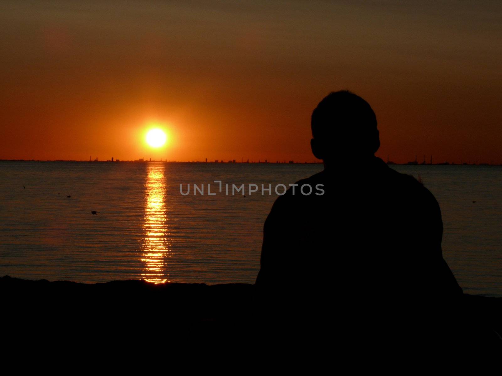 portrait of midnight sun infront a man 