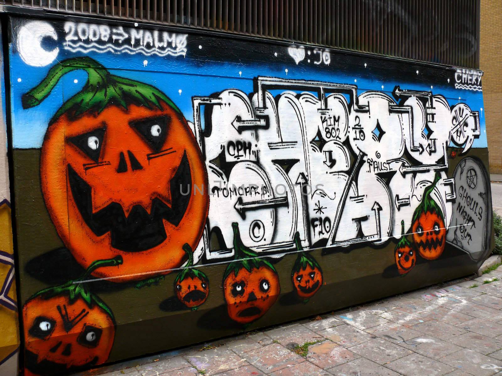 portrait of a halloween painted graffiti wall background 