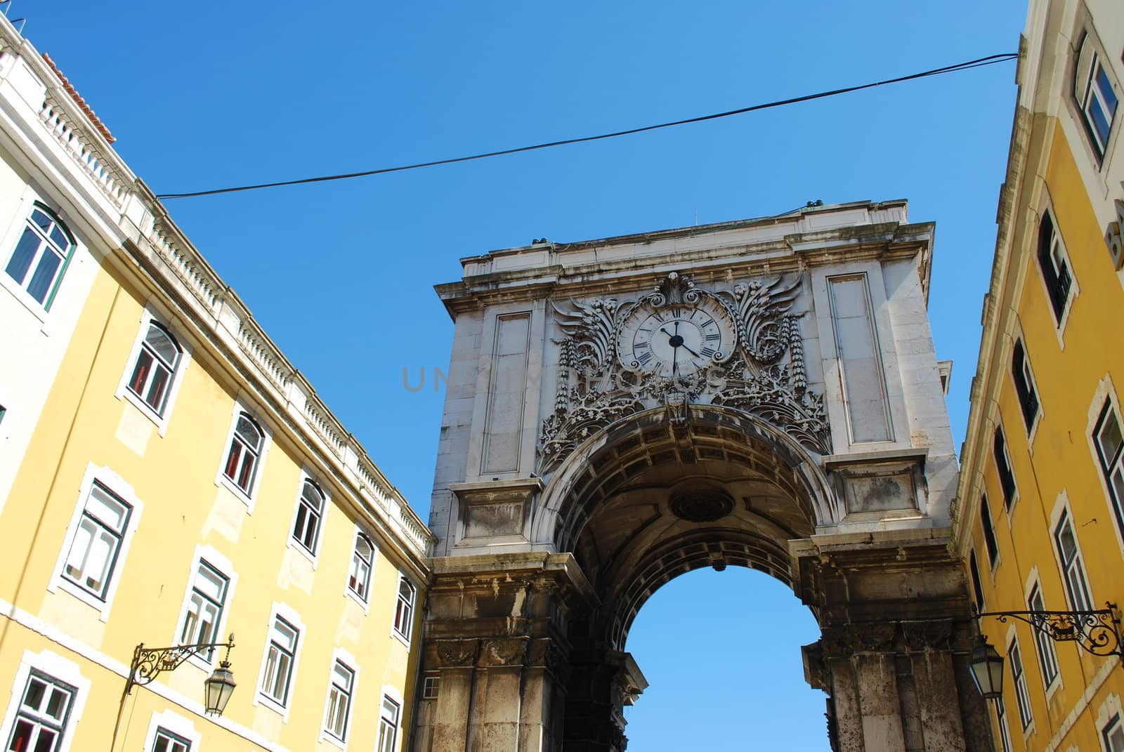 Arch crossing from Augusta street to Commerce square in Lisbon, Portugal