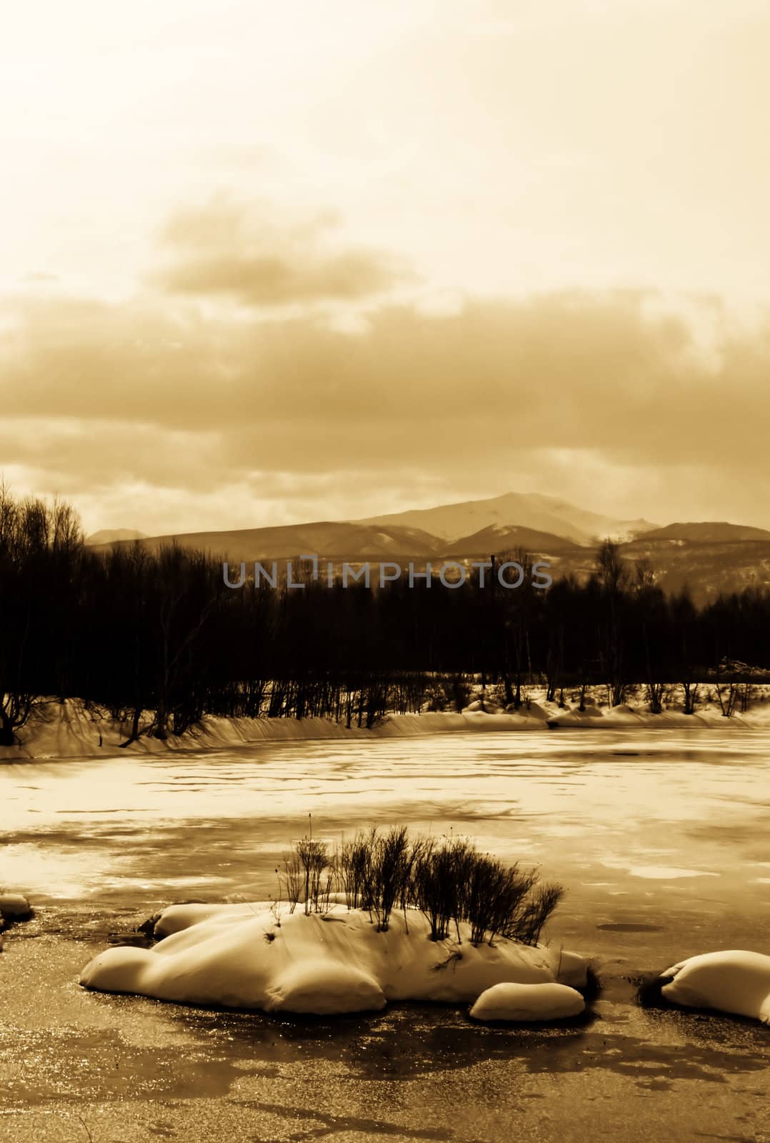 Nice winter lake scene in the Russia