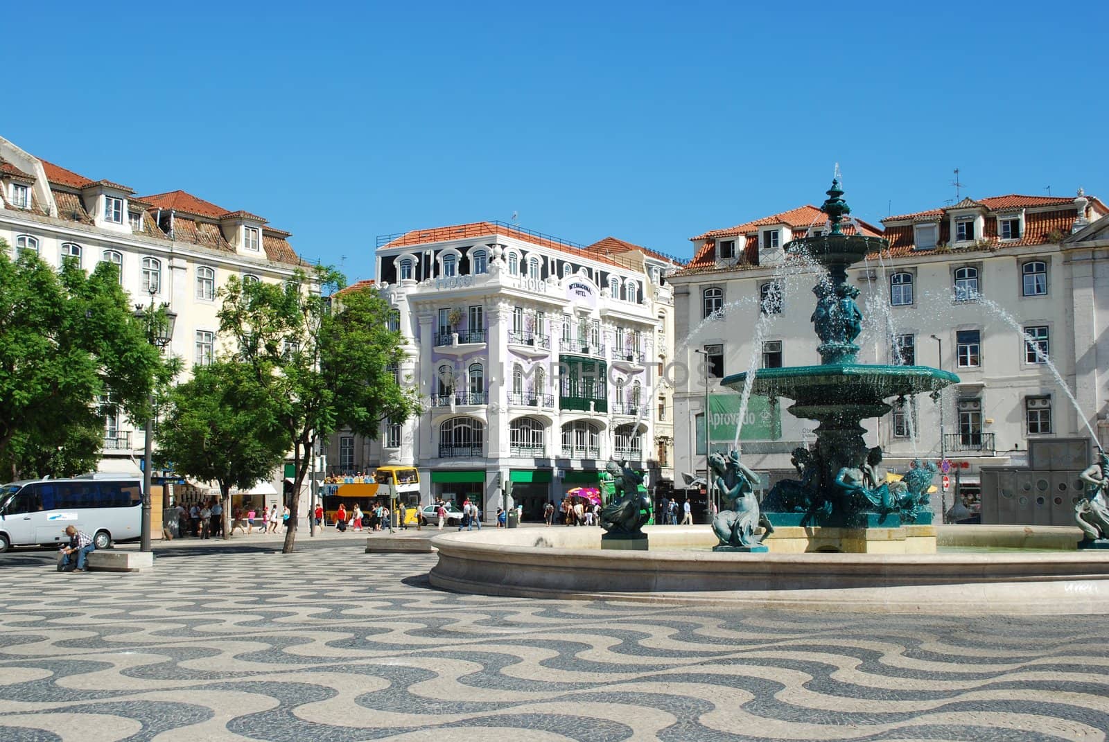 beautiful square and fountain in Lisbons downtown