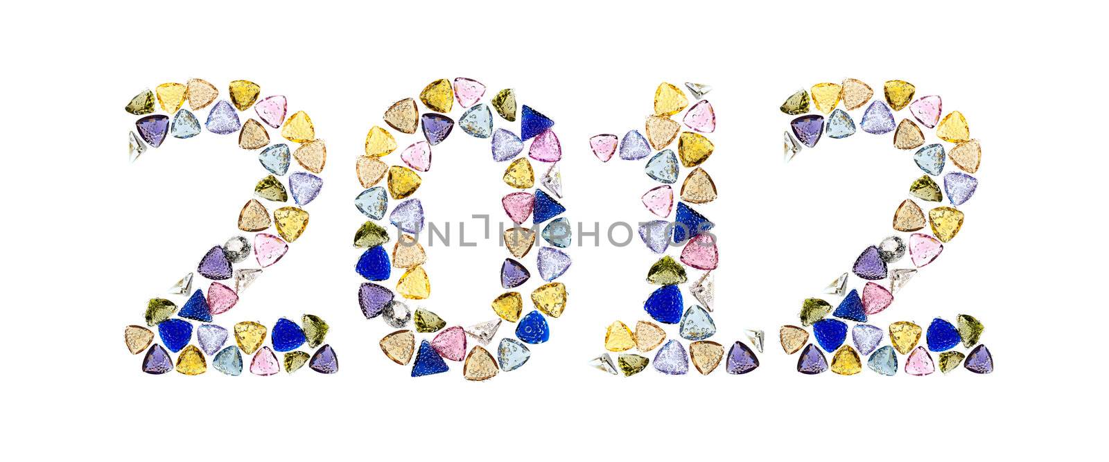 Gemstones numbers 2012, means Happy New Year. Isolated on white background.