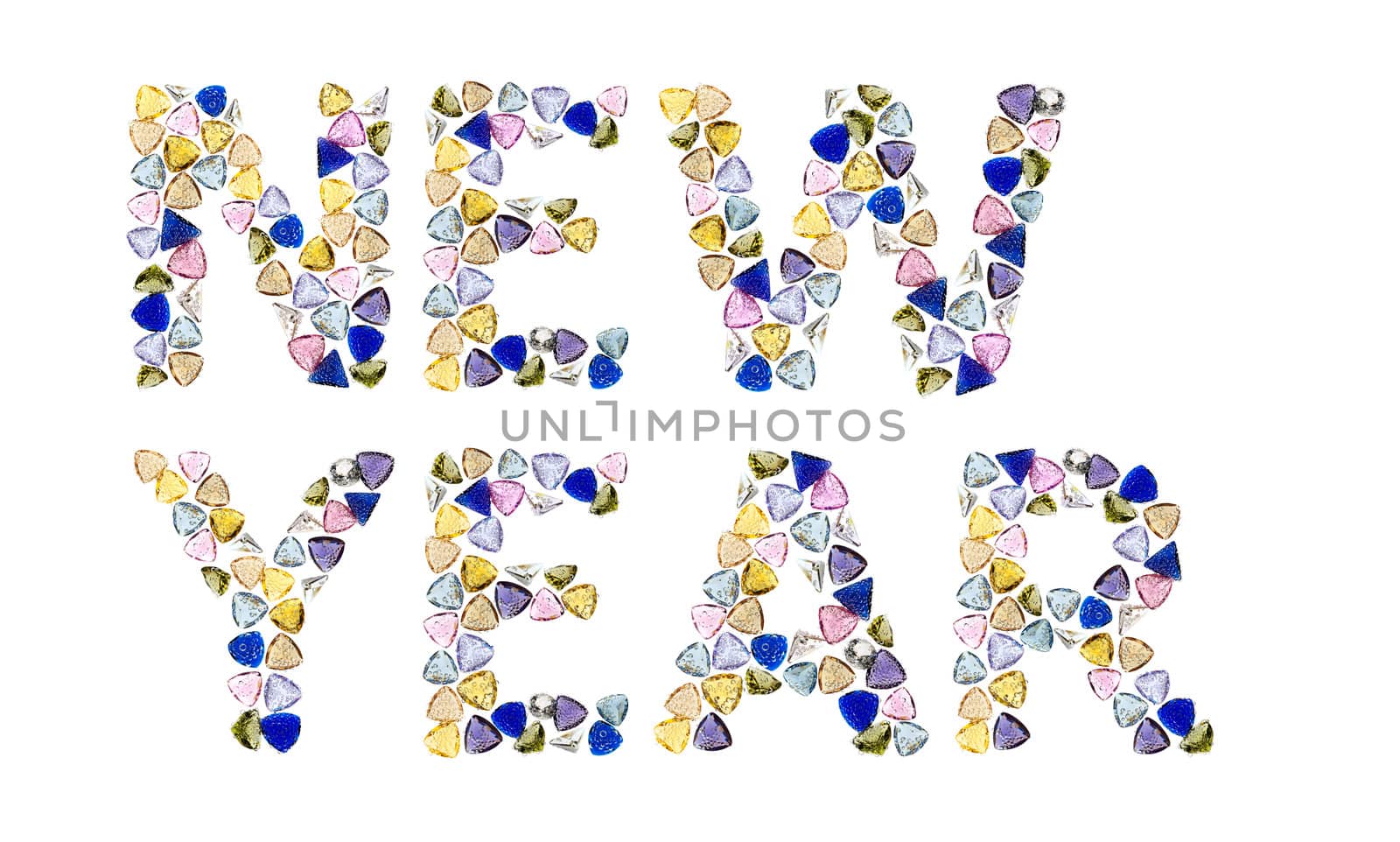 Gemstones words, "NEW YEAR". Isolated on white background. by pashabo