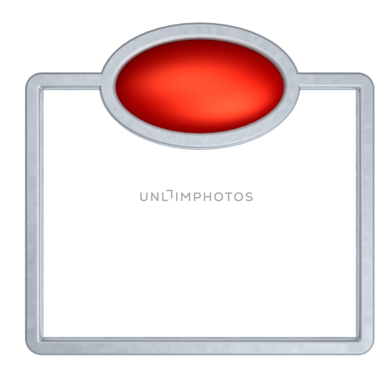 metal frame and red button on white background - 3d illustration