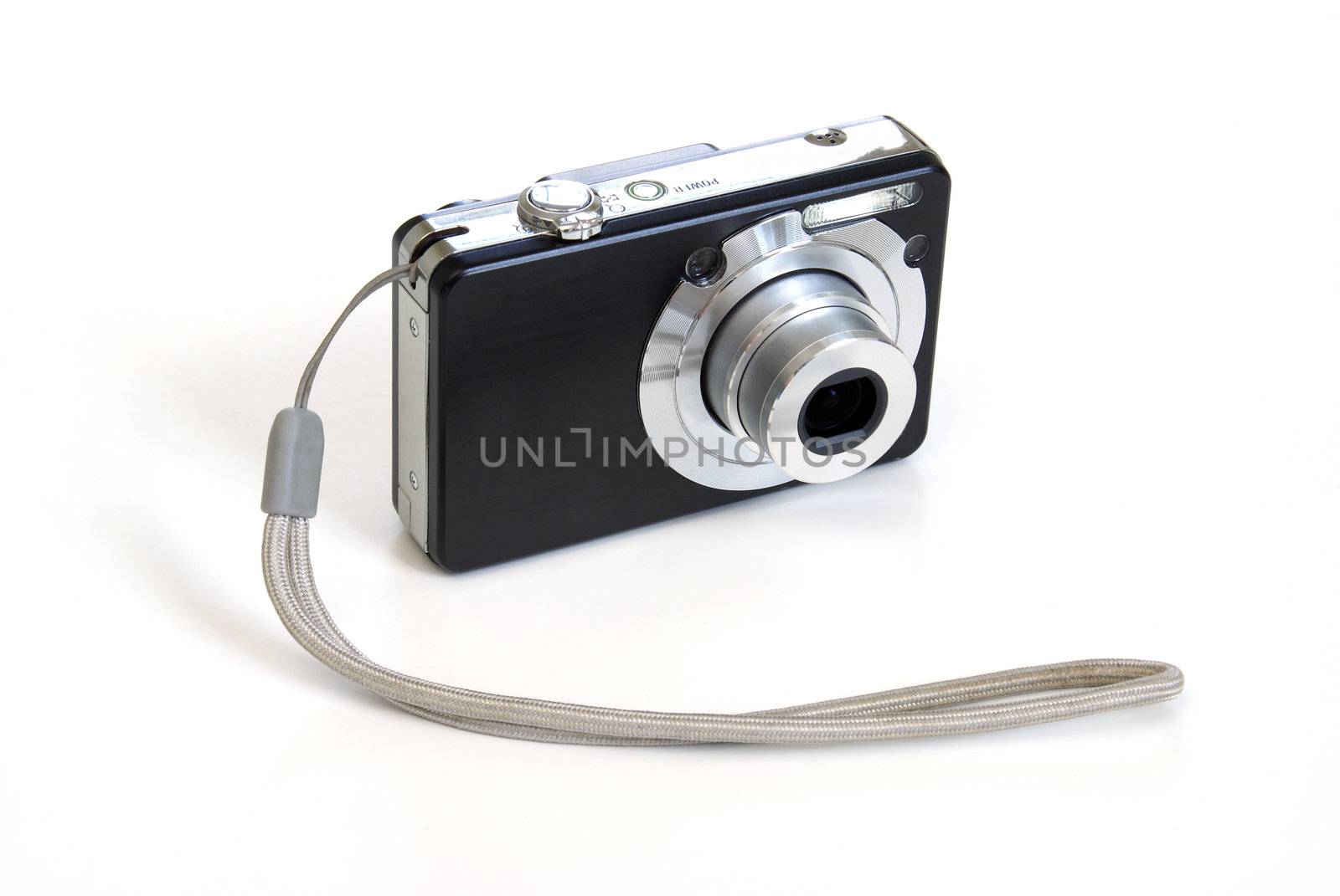 An isolated digital camera on white background.