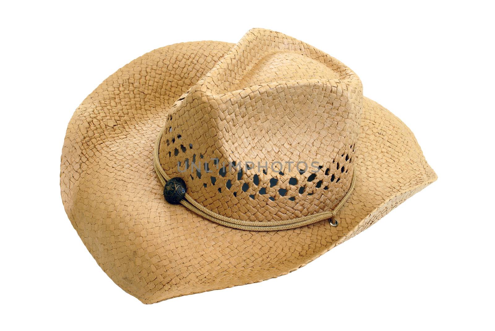 An isolated straw hat on white background.