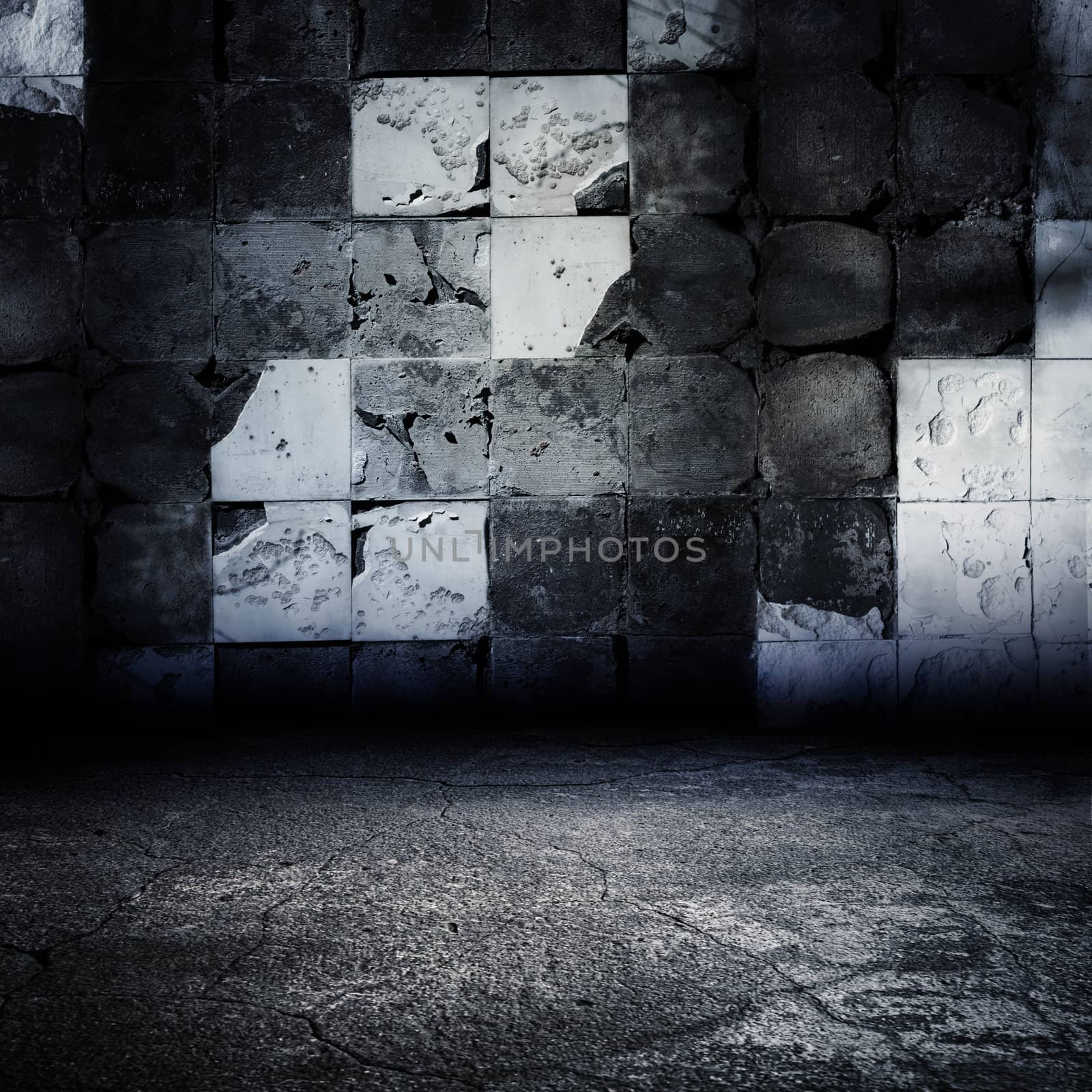 Dark Grungy Abandoned Tiled Room. by pashabo