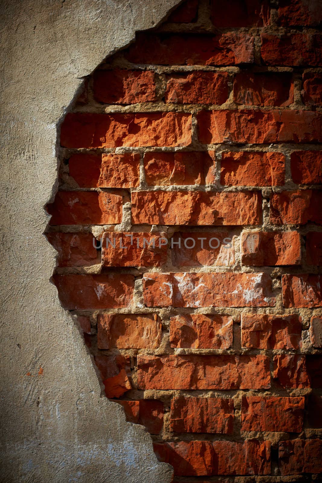 Old grunge brick wall with space for text. Vertical orientation.