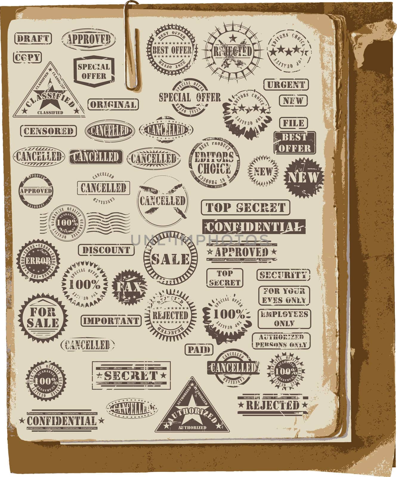 Collection of grunge rubber stamps on old paper