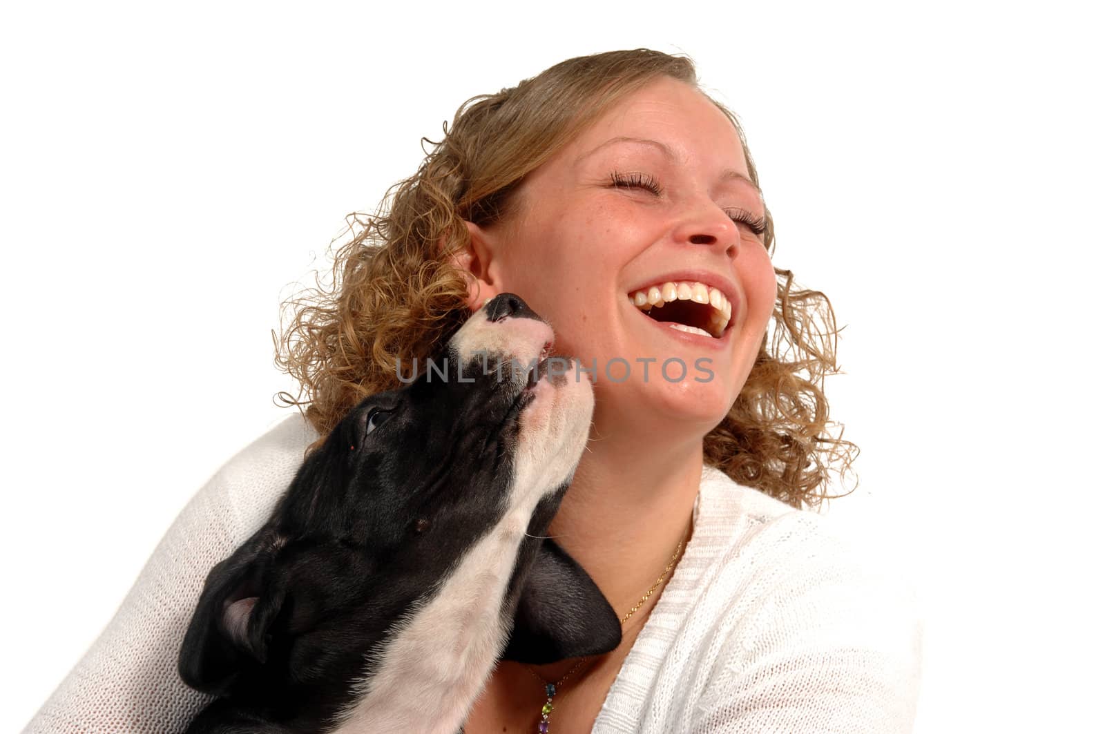 Happy woman and dog by cfoto