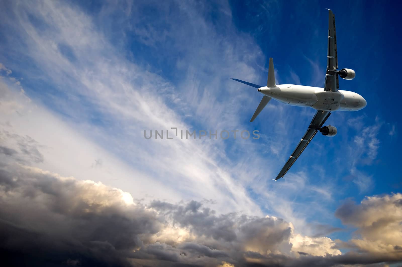 Plane is escaping from bad weather