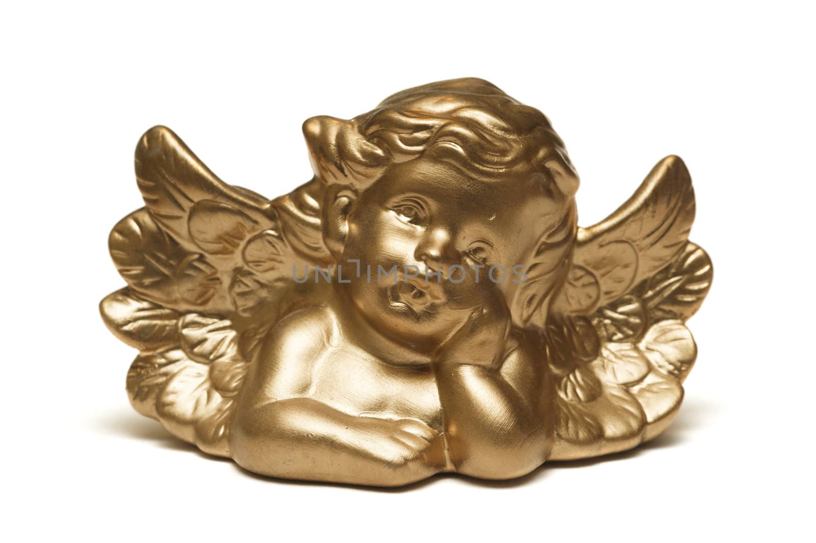 a golden angel on a white background