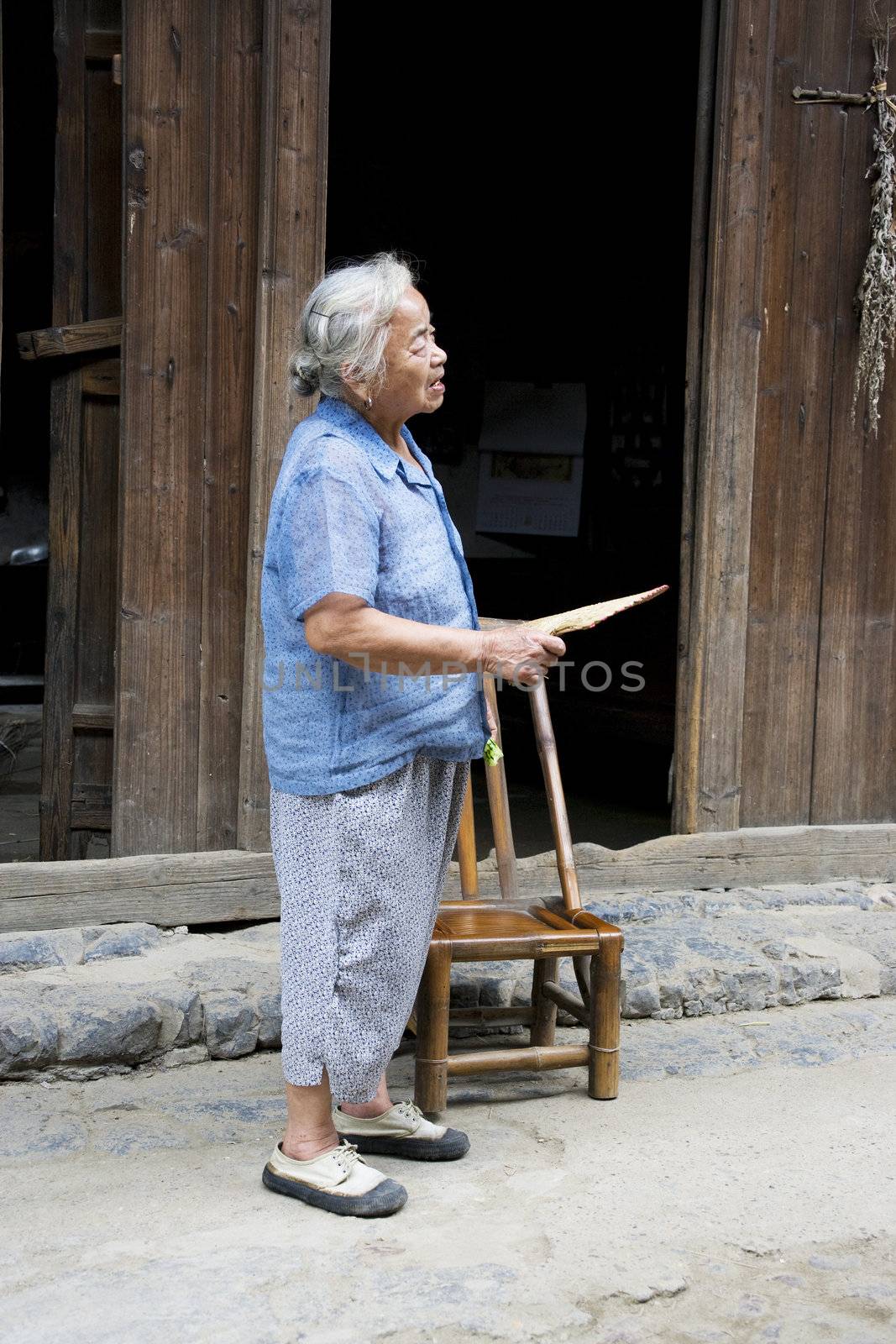 Image of an elderly Chinese lady at Daxu Ancient Town, Guilin, China.