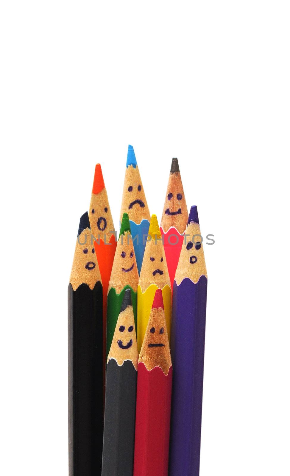 Happy group of pencil faces as social network by inxti