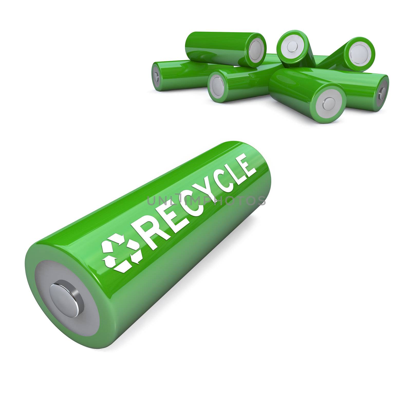 Green Batteries - Recycling Symbol on AA Battery by iQoncept