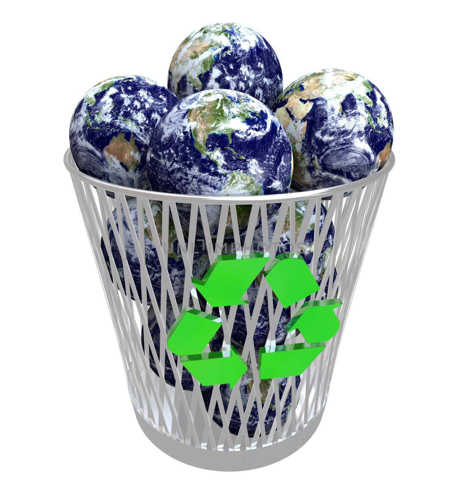 Many Earths in Recycling Basket by iQoncept