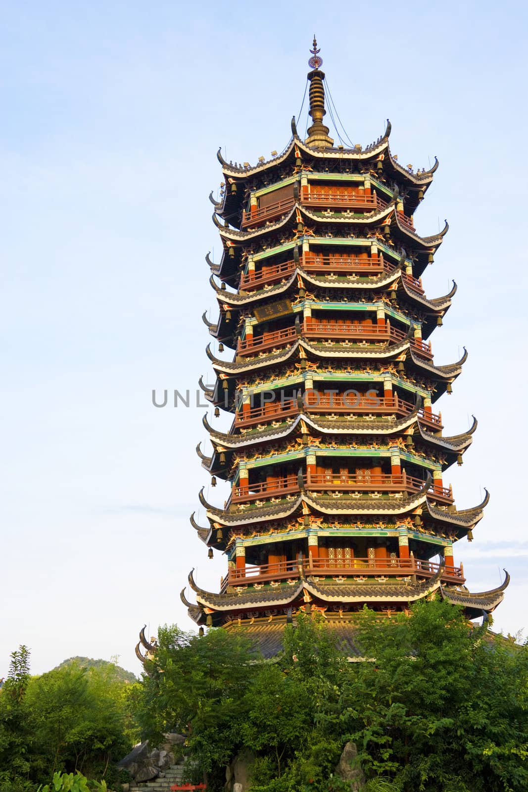 Image of the Moon Pagoda at Guilin, China. This pagoda is one of the two pagodas located side by side which together are known as the Sun and Moon Pagodas of Guilin.