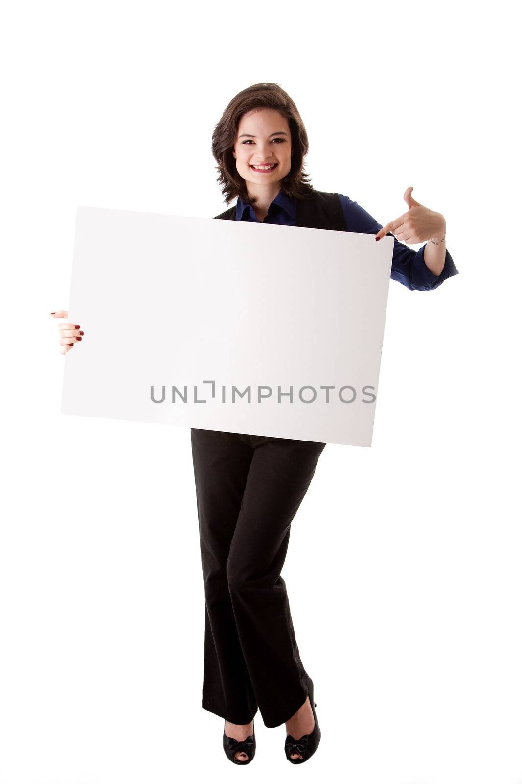 Young business woman with white board by phakimata